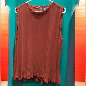 NEW Club Monaco Rich Brown Pleated Blouse XL sleeveless
